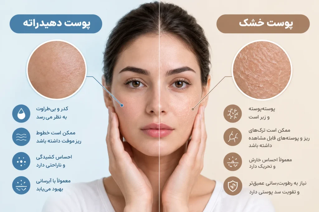 چگونه تفاوت پوست دهیدراته و پوست خشک را تشخیص دهیم؟