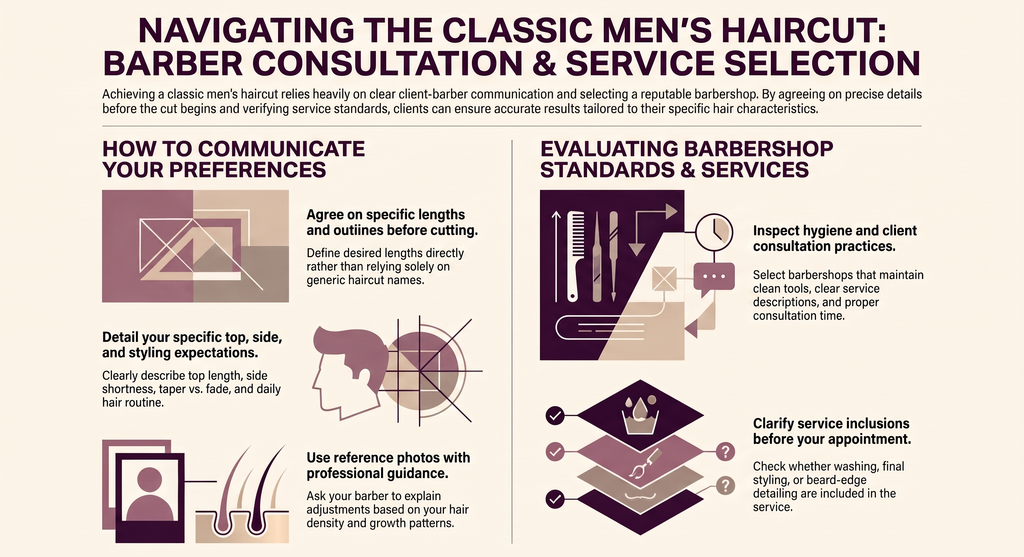 navigating the classic mens haircut: barber consultation and service selection