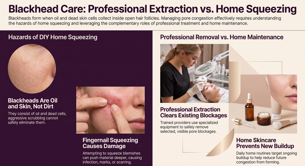 blackhead care: professional extraction vs. home squeezing