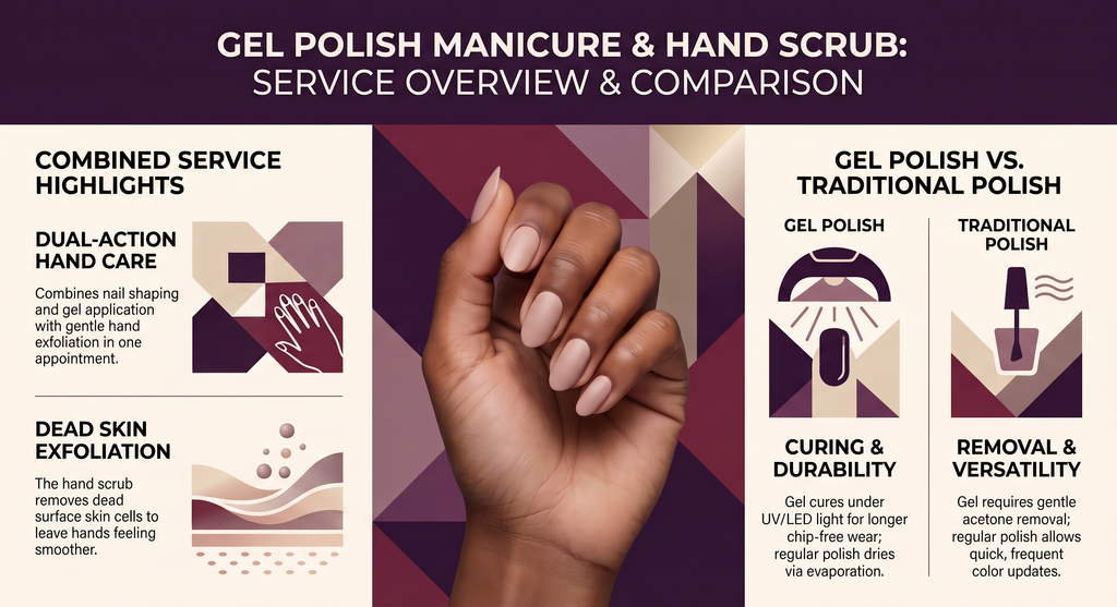 gel polish manicure and hand scrub: service overview and comparison