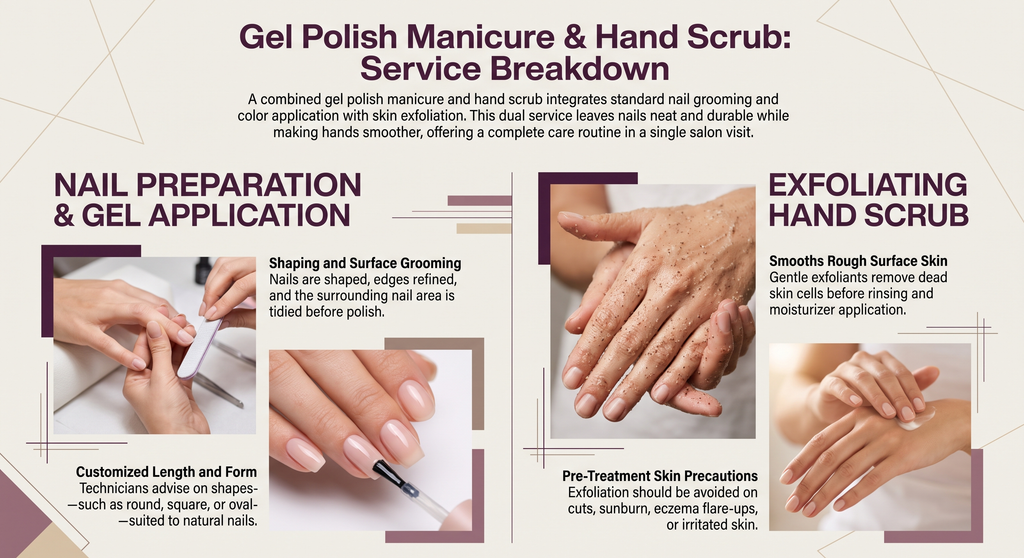 gel polish manicure and hand scrub: service breakdown