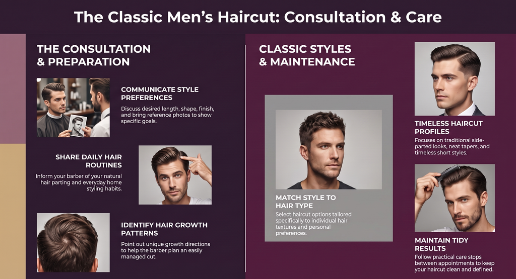 the classic mens haircut: consultation and care